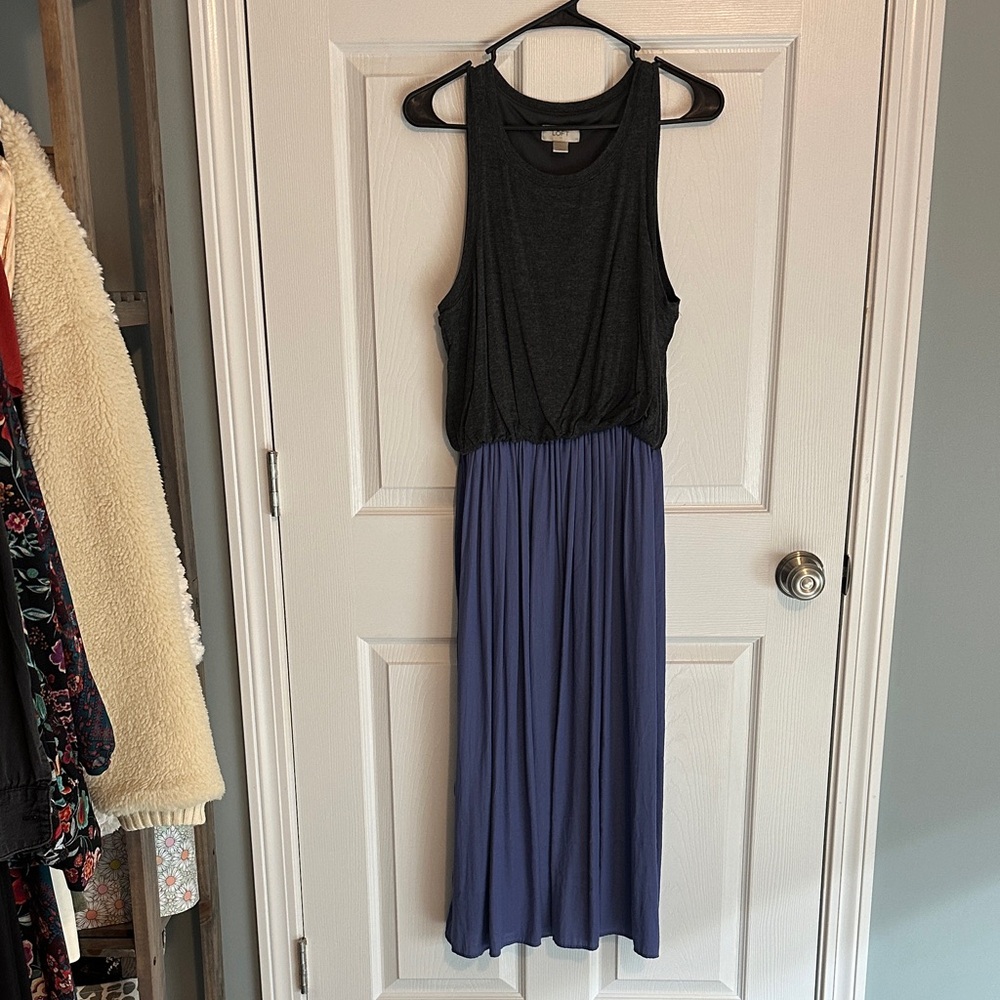 LOFT Dark Gray and Royal Midi Dress